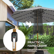 Garden Parasol with Double Canopy and Solar LED Lights for Large Patios Light Grey Outsunny