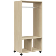 HOMCOM Open Wardrobe on Wheels, Bedroom Wardrobe with Clothes Hanging Rail, 2 Storage Shelves, Mobile Garment Rack for Cloakroom, Hallway, Natural AOSOM
