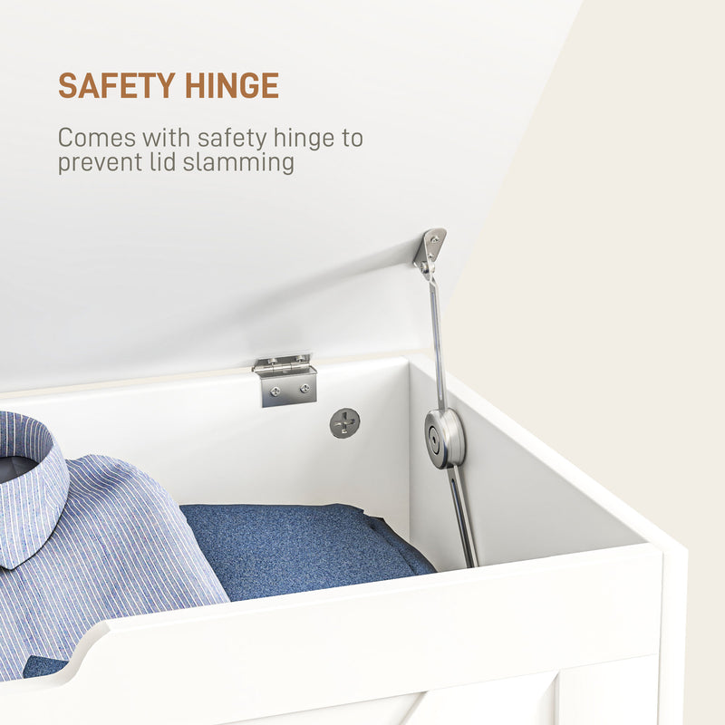 White Wooden 100L Storage Box with Safety Hinges for Home Organisation by HOMCOM