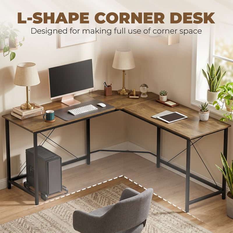 L Shaped Corner Desk for Home Office with Spacious Worktops and Movable Shelf Black Grey