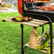 Red Portable Charcoal BBQ Grill with Large Cooking Area Shelves and Wheels by Outsunny