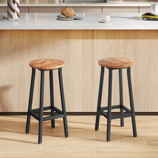 Set of 2 Industrial Bar Stools with Footrest Ideal for Breakfast Bar Seating Rustic Brown