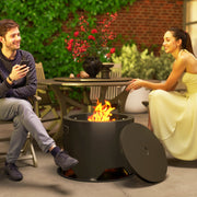 Black Outdoor Round Fire Pit with Poker and Mesh Lid for Garden Heating by Outsunny