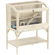 2 Tier Wooden Hamster Cage With Shelves and Easy Access Top for Small Pets Natural AOSOM