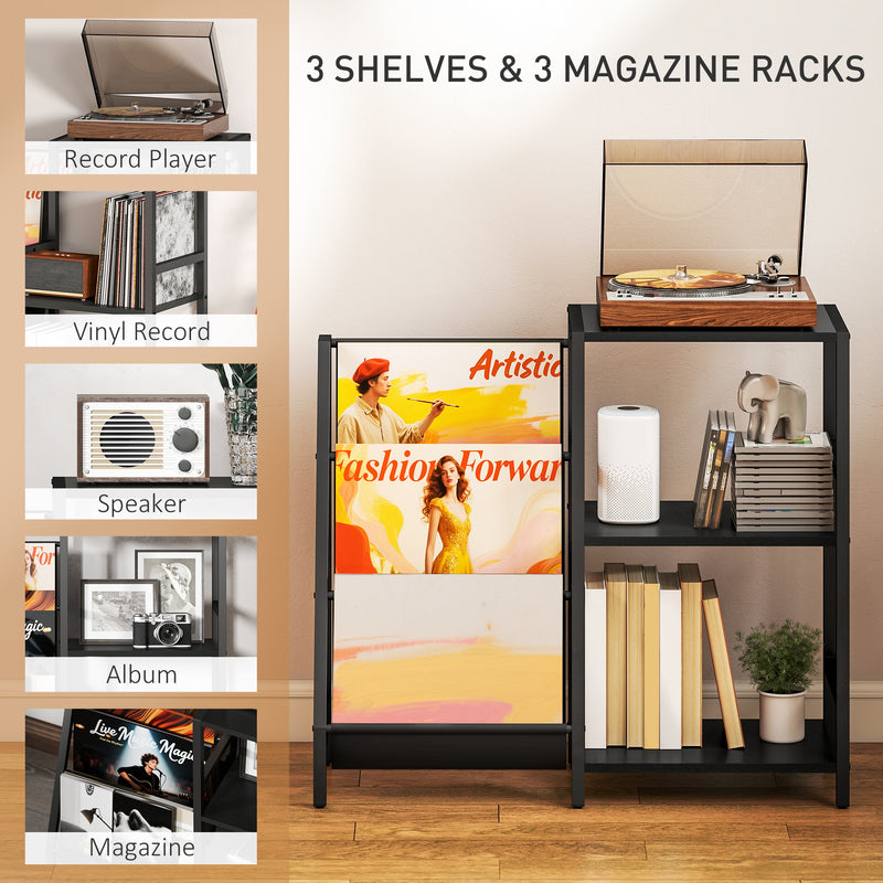 Black 3 Tier Record Player Stand With Storage Shelf For Living Room Or Bedroom Use