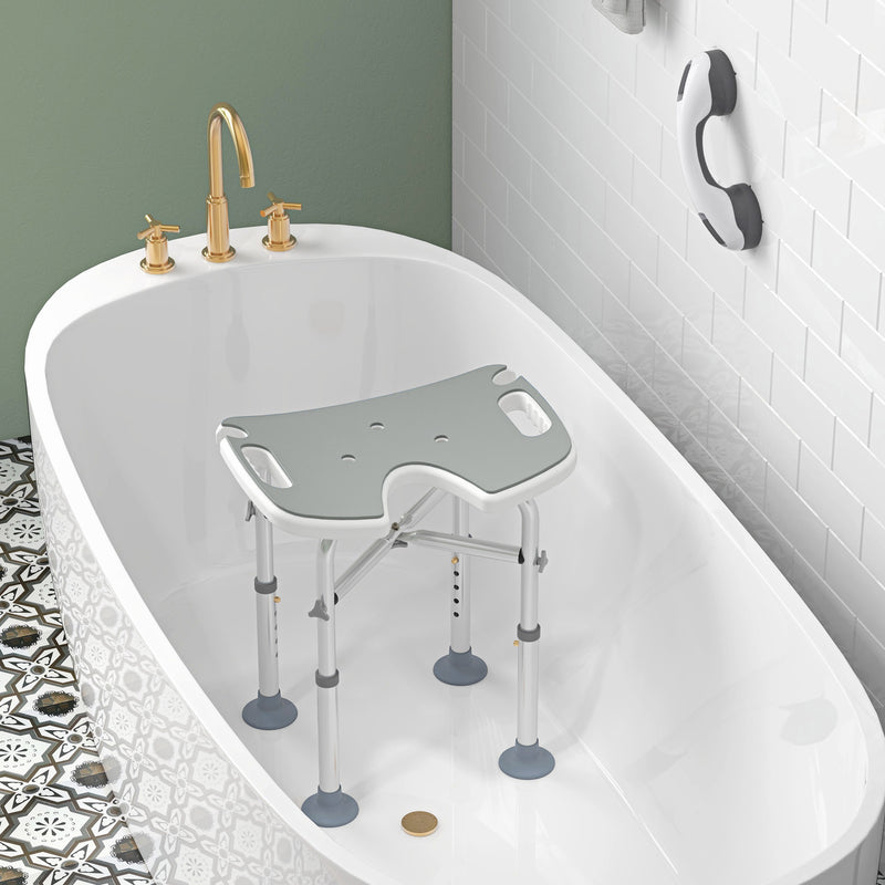 Adjustable Padded Shower Stool with U Shaped Seat for Elderly or Disabled Use, Grey