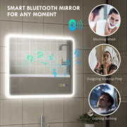Backlit LED Bathroom Mirror 60 x 80 cm with Bluetooth and Demister in Silver Tone
