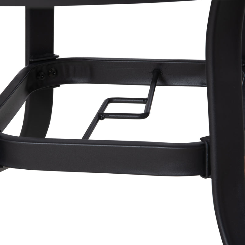 Round 106cm Garden Dining Table with Parasol Hole and Tempered Glass Top for Patio