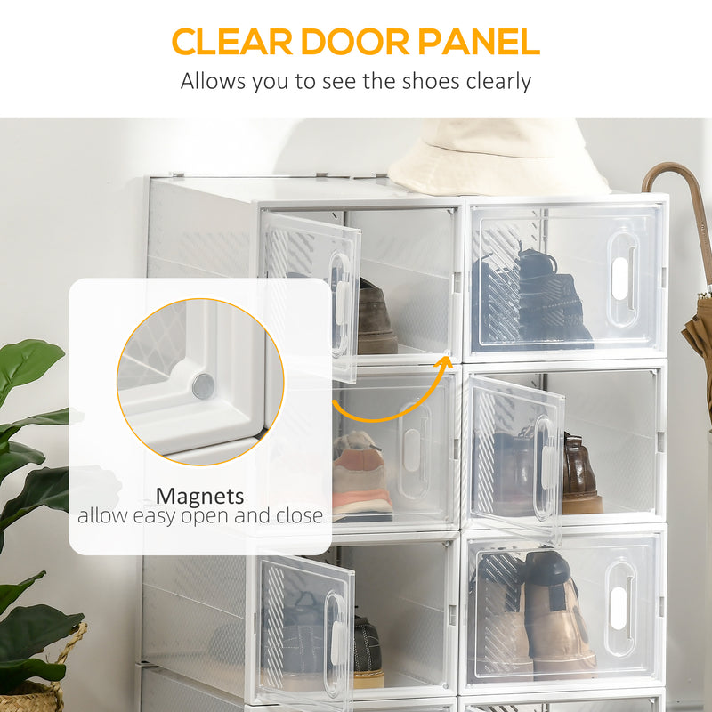 8 Piece Clear Stackable Plastic Shoe Storage Boxes with Magnetic Door for Sizes up to 12 by HOMCOM
