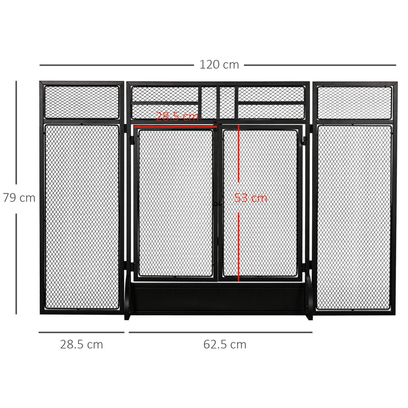 Folding Metal Fire Guard with Double Doors for Child and Pet Safety Black