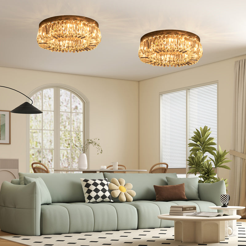 HOMCOM Crystal Ceiling Lights Set of 2, Modern Flush Chandeliers with Stainless Steel Base, Pendant Lights for Living Room Bedroom Dining Room, Silver Tone AOSOM