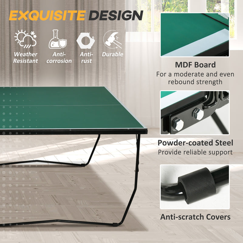9ft Indoor Folding Tennis Table With Easy Roll Wheels For Home Use Green AOSOM