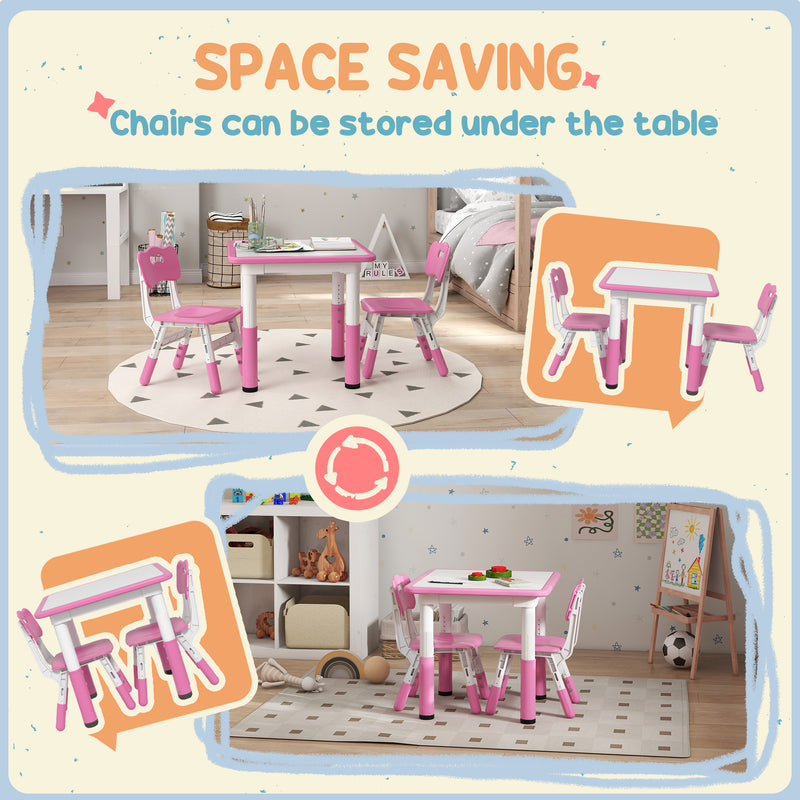 3 Piece Toddler Table and Chair Set Height Adjustable for Playroom or Bedroom, Pink