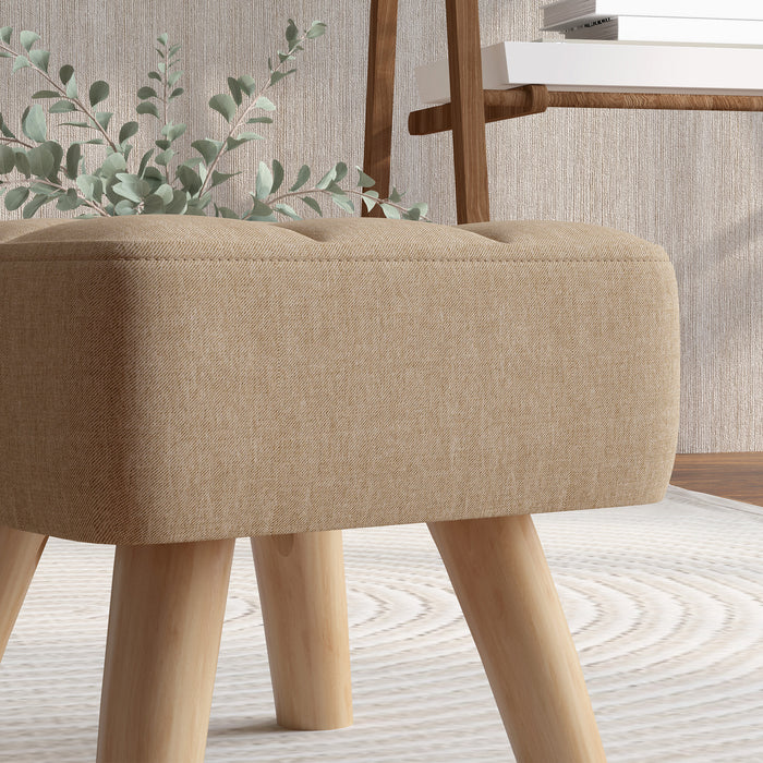 Brown Linen Look Square Padded Footstool Ottoman for Living Room by HOMCOM