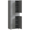 Kitchen Cupboard with Adjustable Shelves and Push-Open Doors for Easy Storage High Gloss Grey AOSOM