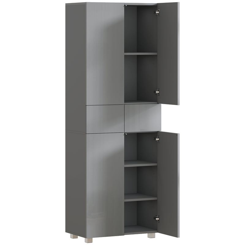 Kitchen Cupboard with Adjustable Shelves and Push-Open Doors for Easy Storage High Gloss Grey AOSOM