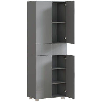 Kitchen Cupboard with Adjustable Shelves and Push-Open Doors for Easy Storage High Gloss Grey AOSOM