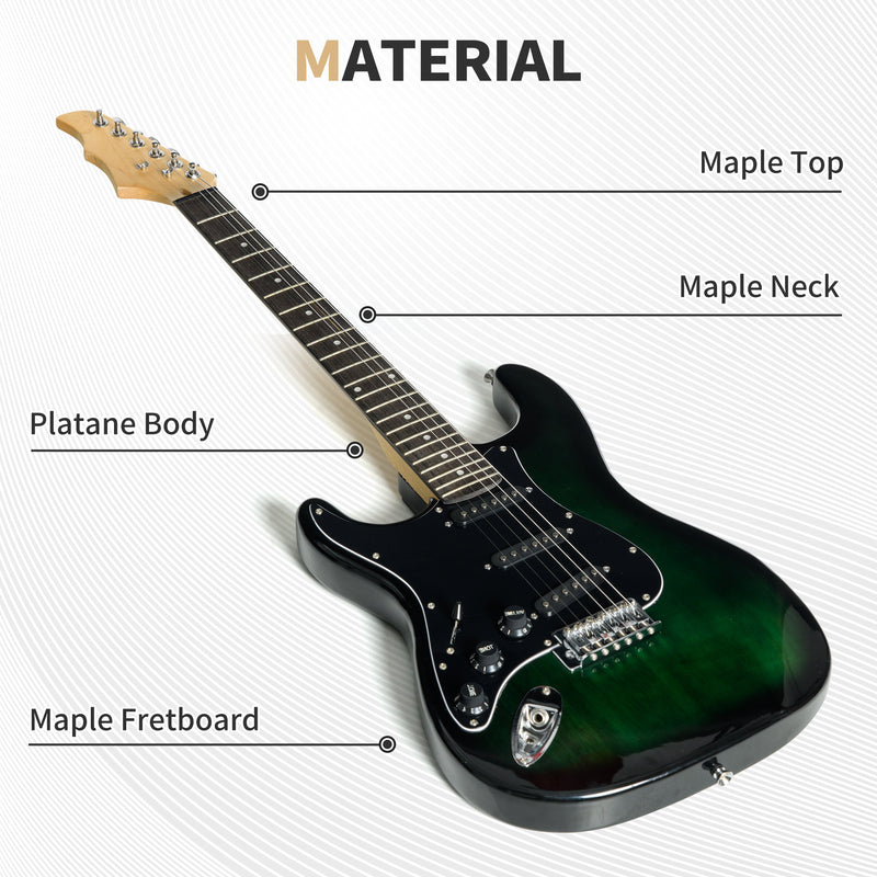 Electric Guitar Starter Set with 15W Amp and Carry Bag Perfect for Beginner Players Dark Green AOSOM