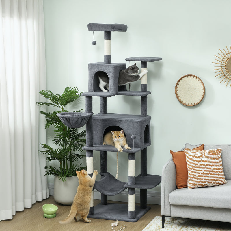 Large Multi Level Cat Tree with Condos Hammocks and Scratching Posts for Indoor Cats Grey