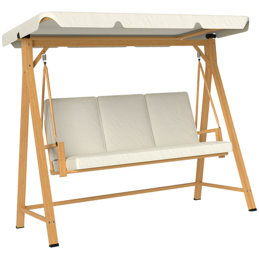 Beige 3 Seater Garden Swing Bench with Adjustable Canopy for Outdoor Comfort