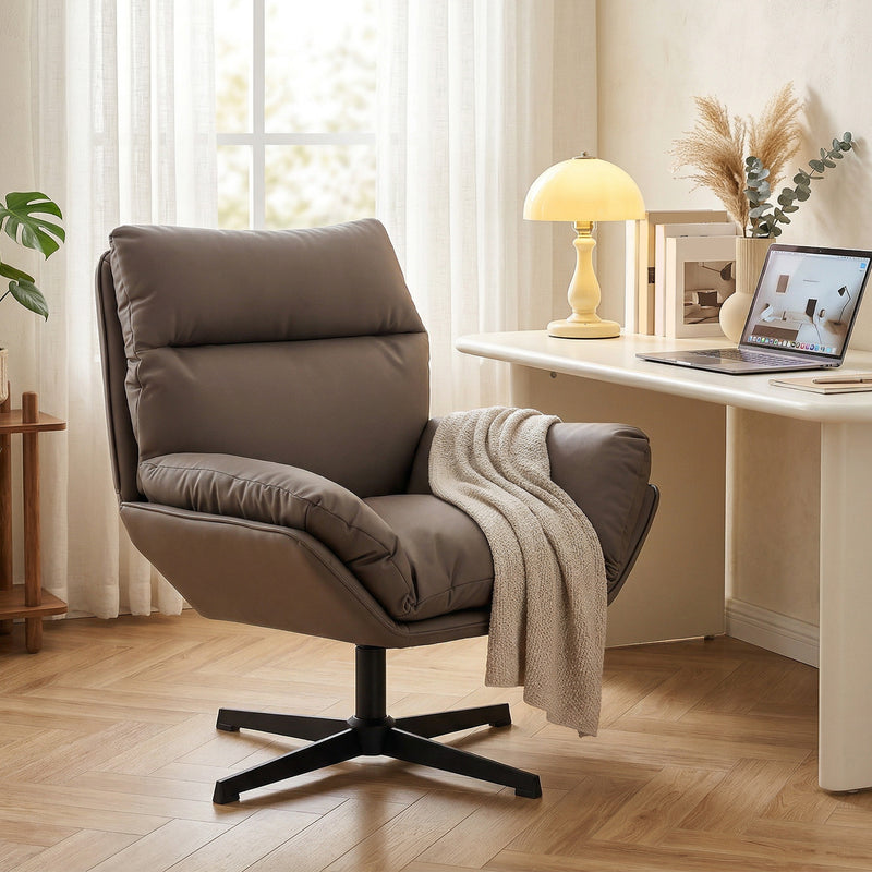 Cat Scratch Resistant Swivel Armchair with Thick Cushion for Relaxing at Home Dark Brown AOSOM