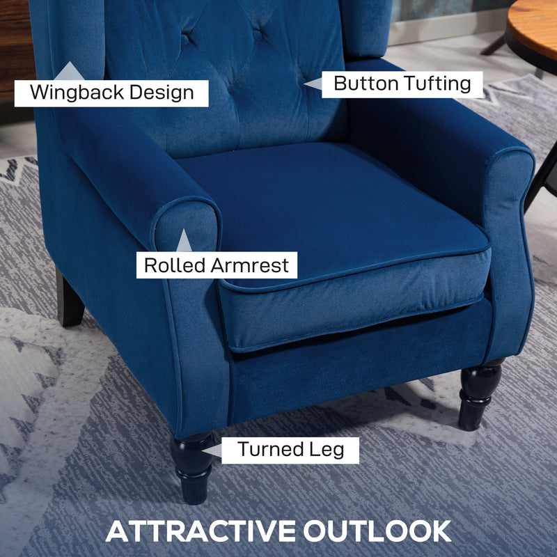 Retro Wingback Accent Chair With Button Tufting For Living Room Or Bedroom, Blue