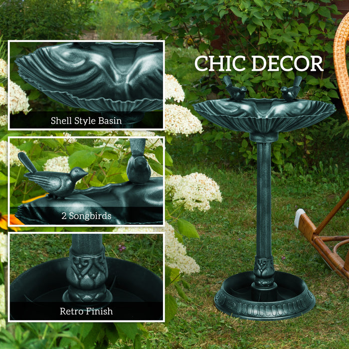 Green 81cm Tall Vintage Style Bird Bath with Decorative Birds and Planter Base by Outsunny