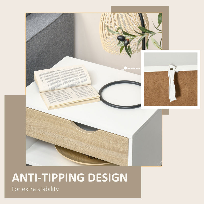 Set of 2 Modern Bedside Tables with Drawer and Shelf for Bedroom or Living Room White