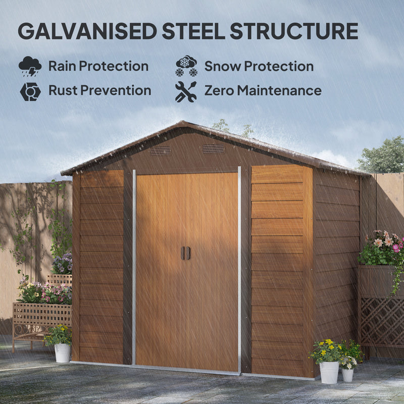 Brown Wood Effect Garden Storage Shed with Sliding Door Weather Resistant