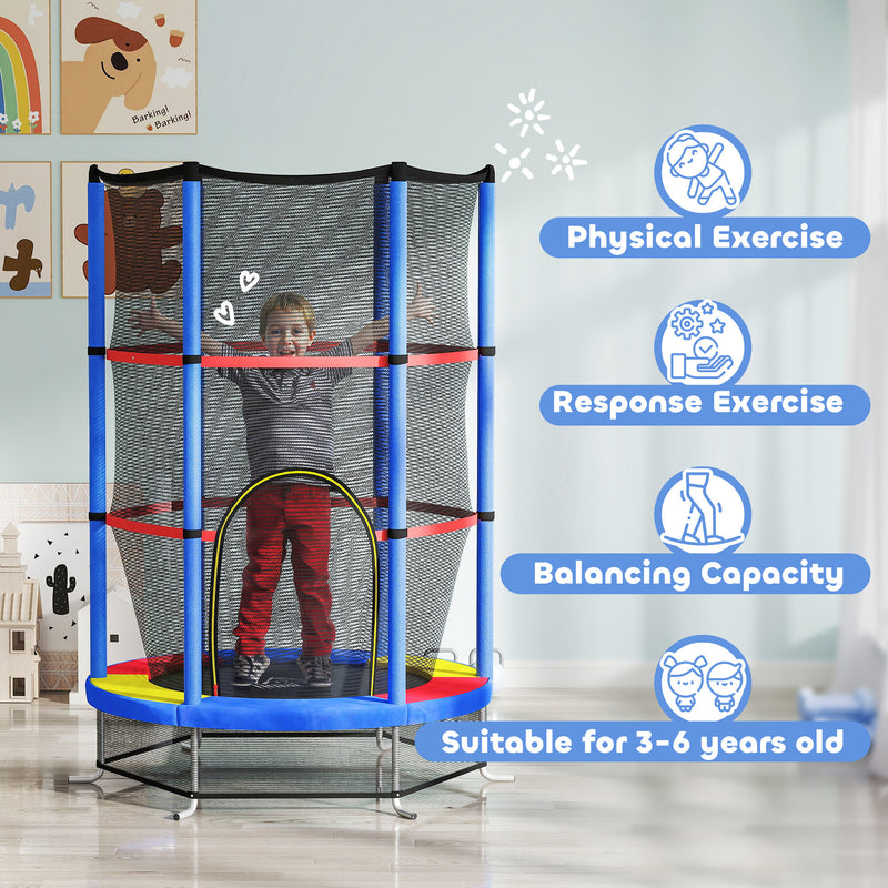 Kids Trampoline with Enclosure Net Steel Frame for Ages 3 to 6 Multicoloured by HOMCOM AOSOM