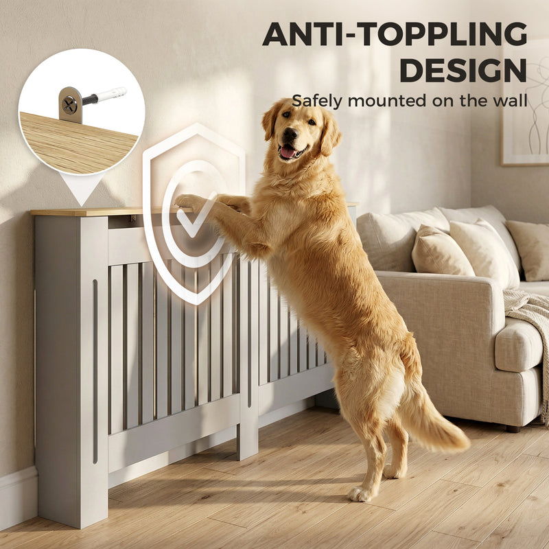 Radiator Cover with Extra Shelf and Slatted Front for Safe Heat Flow Grey Homcom