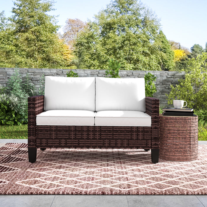 Brown Two Seater Rattan Outdoor Sofa for Garden and Patio by Outsunny