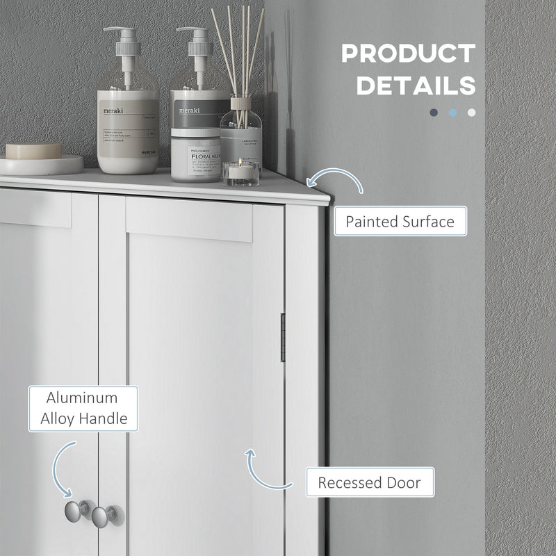 Corner Bathroom Storage Cabinet with Adjustable Shelf and Recessed Door Free Standing White