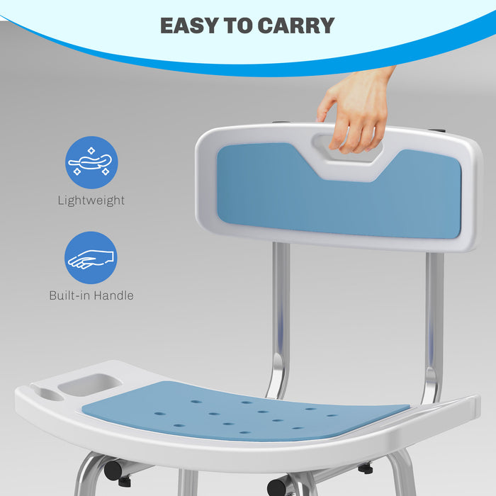 Height Adjustable Shower Chair with Backrest and Anti-Slip Feet by HOMCOM