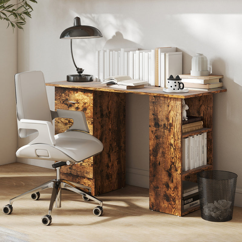 Computer Desk with Drawers and 3 Storage Shelves for Home Office Workstation, Rustic Brown