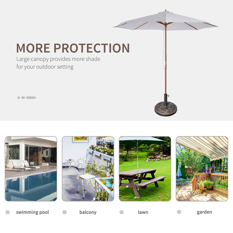 3m Wooden Garden Parasol with Pulley Mechanism and Base for Patio or Market Use White AOSOM
