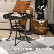 Black 60cm Round Garden Side Table Cast Aluminium Frame for Patio and Balcony by Outsunny