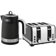 Four Slice Toaster and Kettle Set With Textured Finish Ideal for Modern Kitchens Black