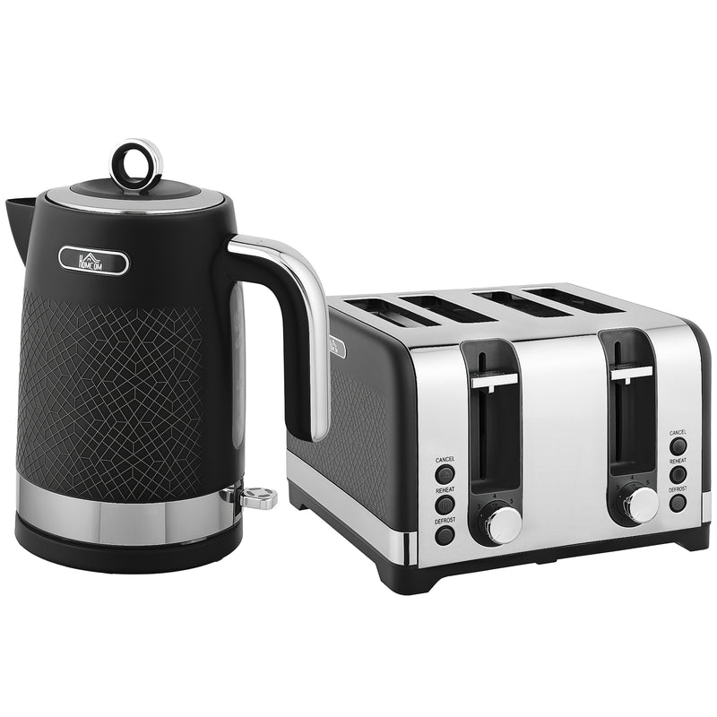 Four Slice Toaster and Kettle Set With Textured Finish Ideal for Modern Kitchens Black