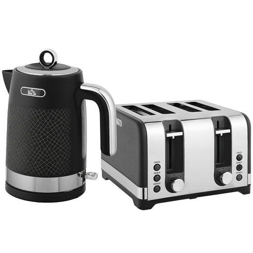 Four Slice Toaster and Kettle Set With Textured Finish Ideal for Modern Kitchens Black