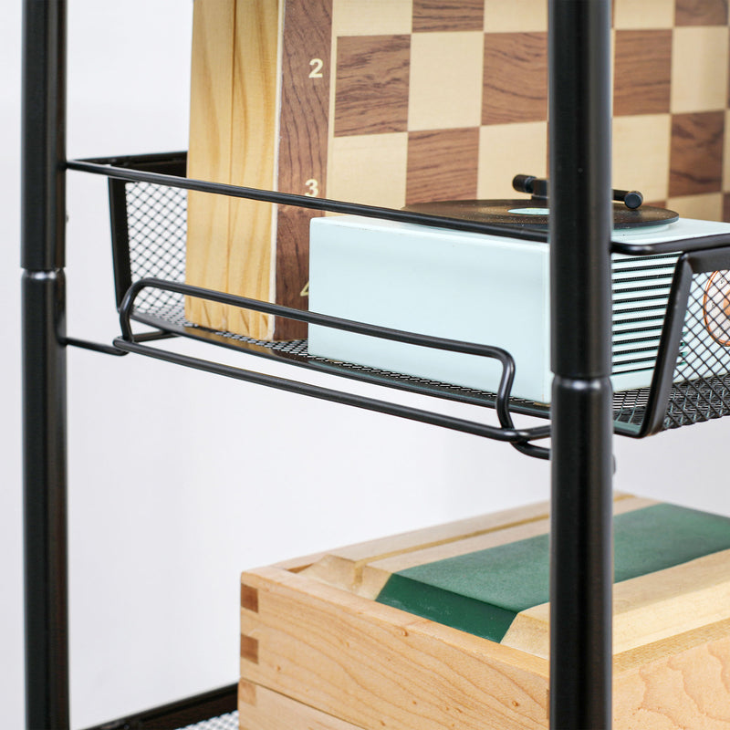 5 Tier Steel Mesh Storage Trolley with Wheels for Home or Office Organisation Black