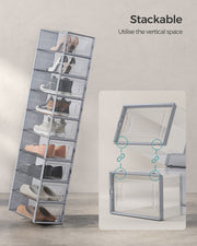 Close-up of the corner clip connectors that stack Songmics shoe boxes together