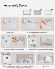 Six-step assembly diagram for folding and clipping together a Songmics shoe storage box