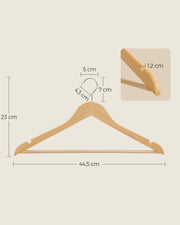 Dimensions diagram showing the hanger at 44.5cm wide, 23cm tall, with hook and thickness measurements