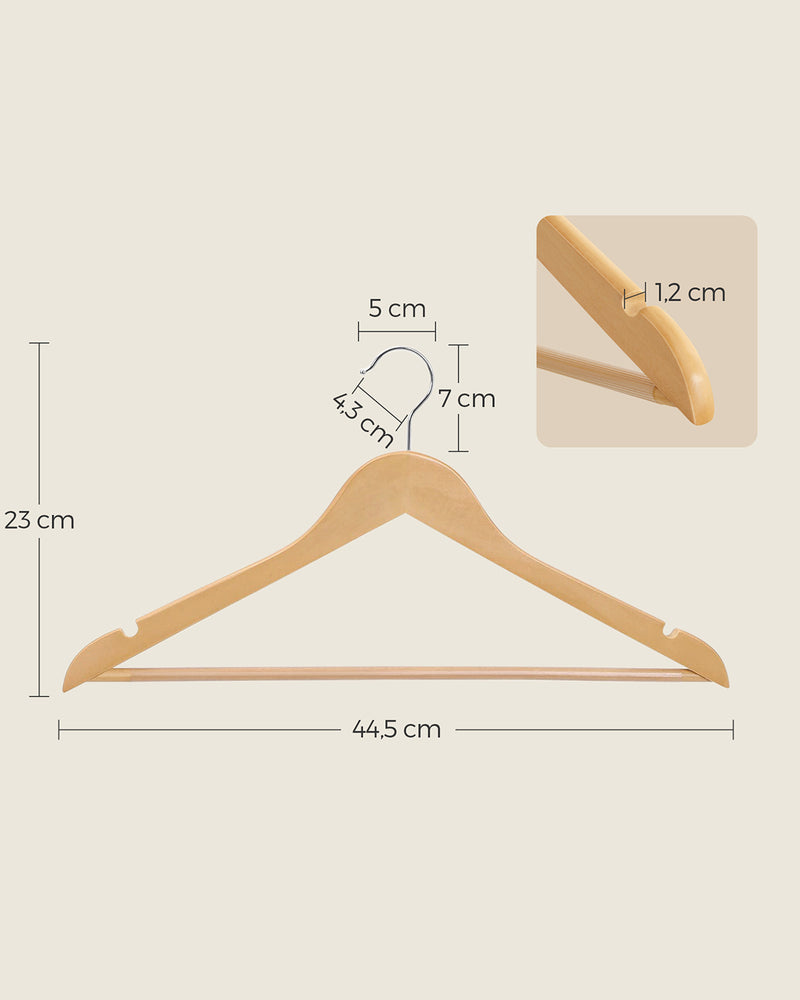 Dimensions diagram showing the hanger at 44.5cm wide, 23cm tall, with hook and thickness measurements