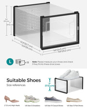 Dimensions diagram showing the shoe box size and assembly parts