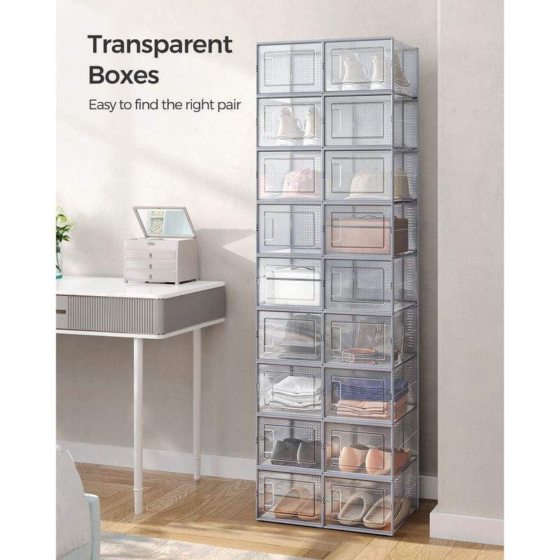 Feature panel showing the transparent doors that let you find the right pair without opening a box