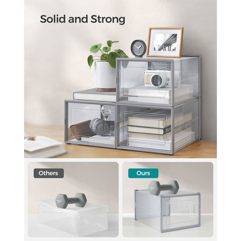 Feature panel comparing the sturdy box holding a dumbbell against a thinner plain box