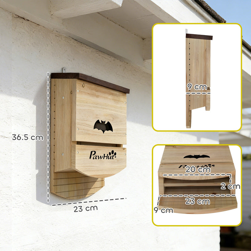 Dimension diagram of the PawHut bat box: 36.5 cm height, 23 cm width, 9 cm depth and landing pad size