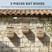 Bat box pack of 3 with double-deck landing perch and bat pattern cutout